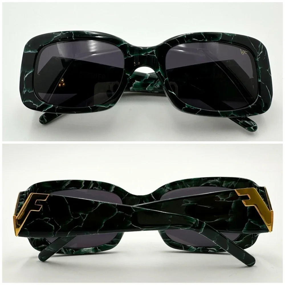 VINTAGE FRAMES COMPANY Vf Godfather Rectangle Sunglasses - Black/Green Marble
